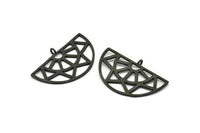 Black Ethnic Pendant, 2 Oxidized Black Brass Semi Circle Pendants with 1 Loop (37x23x1mm) V041