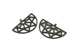 Black Ethnic Pendant, 2 Oxidized Black Brass Semi Circle Pendants with 1 Loop (37x23x1mm) V041