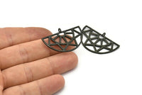 Black Ethnic Pendant, 2 Oxidized Black Brass Semi Circle Pendants with 1 Loop (37x23x1mm) V041