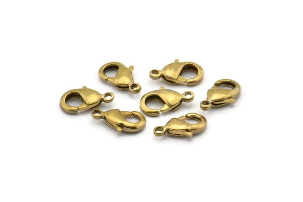 Brass Parrot Clasp, 100 Raw Brass Lobster Claw Clasps (12x6mm) Bh502 A0399