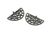 Black Ethnic Pendant, 2 Oxidized Black Brass Semi Circle Pendants With 1 Loop (37x22x1mm) R016 V046