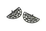 Black Ethnic Pendant, 2 Oxidized Black Brass Semi Circle Pendants With 1 Loop (37x22x1mm) R016 V046
