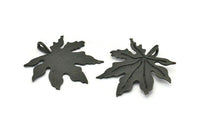Siyah Yaprak Kolye, 1 Halkalı 2 Oksitlenmiş Siyah Pirinç Yaprak Kolye, Tılsımlar (37x1mm) V114