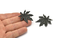Siyah Yaprak Kolye, 1 Halkalı 2 Oksitlenmiş Siyah Pirinç Yaprak Kolye, Tılsımlar (37x1mm) V114