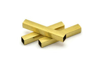 Brass Geometric Tube Bead, 12 Raw Brass Square Tube Beads  (6x40mm) Bs 1623