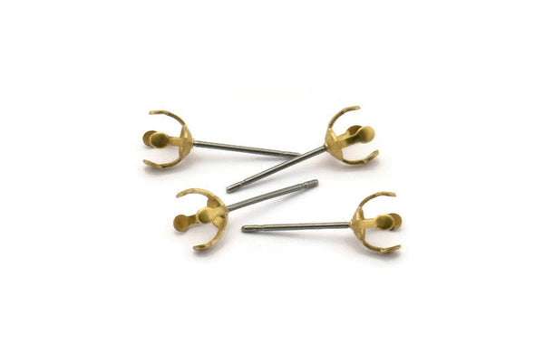 Stainless Steel Post, Brass Pad, 50 Stainless Steel Earring Posts With Raw Brass 6mm Pad Bs 1262