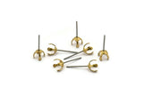 Stainless Steel Post, Brass Pad, 50 Stainless Steel Earring Posts With Raw Brass 6mm Pad Bs 1262