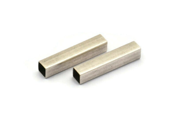 Silver Square Tubes - 20 Antique Silver Plated Brass Square Shaped Tube Beads (20x4mm)  Brs 1402 A0715 H0686
