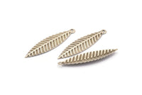 Silver Leaf Charm, 12 Antique Silver Plated Brass Leaf Charms With 1 Loop, Pendant, Findings (35x8mm) Brs 409 A0170 H0630
