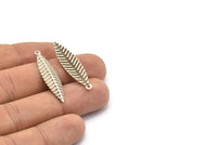 Silver Leaf Charm, 12 Antique Silver Plated Brass Leaf Charms With 1 Loop, Pendant, Findings (35x8mm) Brs 409 A0170 H0630