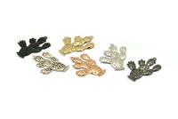 Cactus Charm, Gunmetal, Silver Tone, Gold Plated, Antique Silver Plated, Rose Gold Plated, Oxidized Brass Black Cactus Charms (36mm) N0416