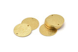 Brass Round Tag, 6 Raw Brass Textured Round Stamping Blanks With 2 Holes, Connectors, Pendants, Findings (21x1mm) D0760