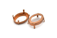 Vintage Copper Setting, 4 Vintage Raw Copper Oval Bezel Settings With 4 Prong (23x16mm) L-6