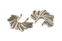 Silver Sun Pendant, 2 Antique Silver Plated Brass Textured Sunshine Charms With 2 Loops (30x23mm) N0813