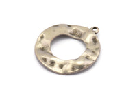 Silver Circle Charm, 6 Antique Silver Plated Brass Circle Charm Earrings With 1 Loop, Pendants, Findings (26x23x0.80mm) D0710