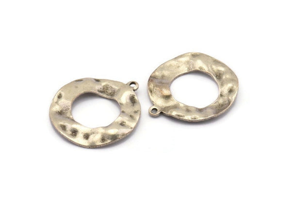 Silver Circle Charm, 6 Antique Silver Plated Brass Circle Charm Earrings With 1 Loop, Pendants, Findings (26x23x0.80mm) D0710