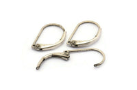Plain Leverback Earring, 24 Antique Silver Plated Brass Plain Leverback Earring Findings (15x10mm) BS-1363 H0870