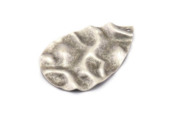 Silver Drop Charm, 2 Antique Silver Plated Brass Wavy Drop Charms With 1 Hole, Findings (44x29mm) D1011