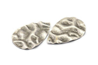 Silver Drop Charm, 2 Antique Silver Plated Brass Wavy Drop Charms With 1 Hole, Findings (44x29mm) D1011