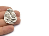 Silver Drop Charm, 2 Antique Silver Plated Brass Wavy Drop Charms With 1 Hole, Findings (44x29mm) D1011