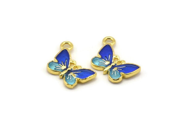 Brass Enamel Butterfly Pendant - 2 Pcs (14x10mm) B-1