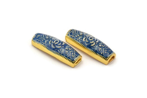 Brass Enamel Flower Tube Beads(24x8mm) Hole Size 4mm B-1