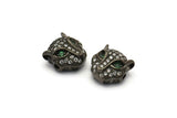 Black Leopard Pendant, 1 Gunmetal Leopard Head Beads, CZ Micro Pave Bead 11mm  L02   B-3