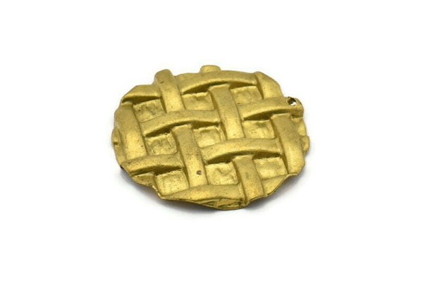 Vintage Raw Brass Round Textured 32 Mm Pendant B-16