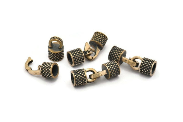 Leather Hook Caps, Oxidized Bronze Leather Cord Ends, Hook Ends for 6mm Leather Cord (17x14x9mm) N0021