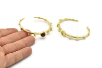 Brass Moon Cuff,  Raw Brass Moon Phases Cuff Stone Setting With 1 Pad -  Pad Size 8mm N1672