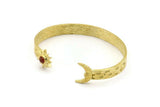 Brass Moon Cuff,  Raw Brass Moon And Sun Cuff Stone Setting With 1 Pad -  Pad Size 4mm N1660