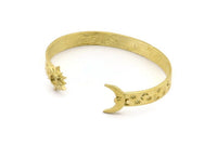 Brass Moon Cuff,  Raw Brass Moon And Sun Cuff Stone Setting With 1 Pad -  Pad Size 4mm N1660