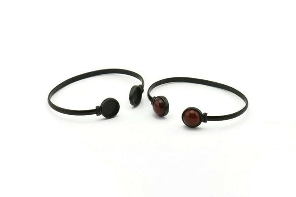 Black Round Cuff, Oxidized Black Brass Round Cuff Stone Setting With 2 Pads -  Pad Size 10mm V109 H0924