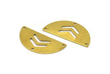Chevron Moon Charm, 12 Raw Brass Semi Circle Blanks With 2 Chevrons And 3 Holes (40x20x0.80) A0931