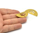 Chevron Moon Charm, 12 Raw Brass Semi Circle Blanks With 2 Chevrons And 3 Holes (40x20x0.80) A0931