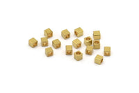 100 Raw Brass Square Cube Beads, 3x3mm ( A0152 )