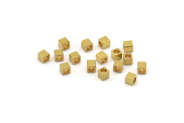100 Raw Brass Square Cube Beads, 3x3mm ( A0152 )
