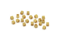 100 Raw Brass Square Cube Beads, 3x3mm ( A0152 )