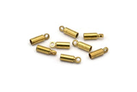 Brass Chain End, 30 Raw Brass Barrel End With Loop (8x2.5mm) Leather Cord Ends B0015