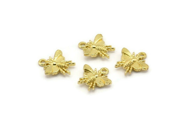 Brass Bee Charm, Raw Brass Bee Charms With 1 Loop (12x11mm) N1651