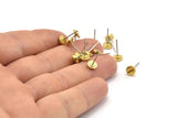 Brass Round Earring, 24 Raw Brass Screw Shape Round Earring Studs (6x1.2mm) N1652