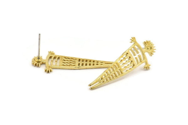 Earring Studs, 4 Raw Brass - Brass Earrings - Earring Findings (33x14x1.2mm) N1665
