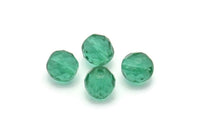 10 Vintage Sea Green Czech Glass Round Faceted Beads CF30