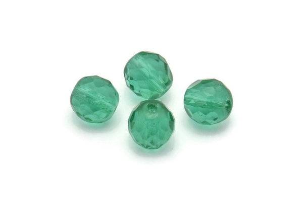 10 Vintage Sea Green Czech Glass Round Faceted Beads CF30