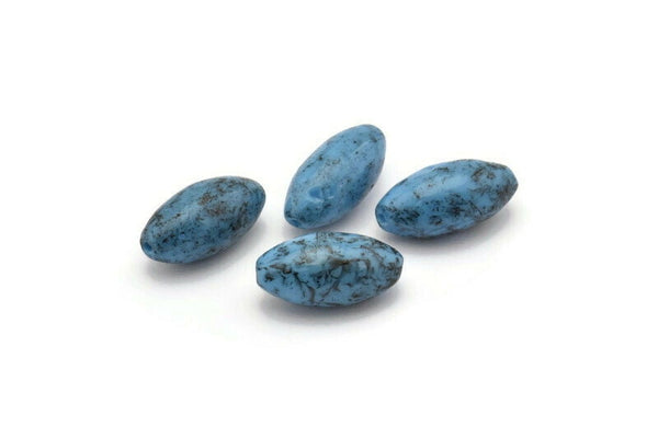 Vintage Blue Beads, 12 Vintage Glass Oval Blue Beads  (20x10mm) Cv25  CF28