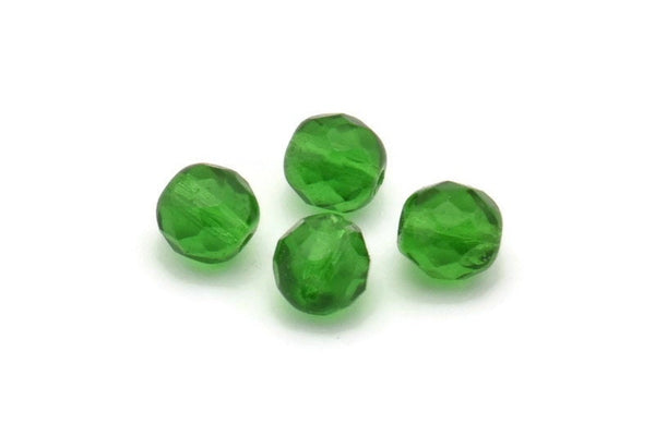 Vintage Pistachio Green Glass, 10 Vintage Pistachio Green Czech Glass Faceted Beads Cf-76 CF16