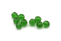 Vintage Pistachio Green Glass, 10 Vintage Pistachio Green Czech Glass Faceted Beads Cf-76 CF16