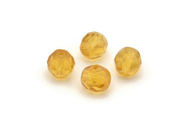 Vintage Faceted Bead, 10 Vintage Glass Faceted Citrine Yellow Beads  (7mm) Cv16 CF10