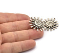 Silver Sun Charm, Antique Silver Plated Brass Sun Charms With 1 Loop, Findings (30x27mm) N1571
