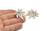 Silver Leaf Pendant, 2 Antique Silver Plated Brass Leaf Pendants With 1 Loop, Charms (37x1mm) V114